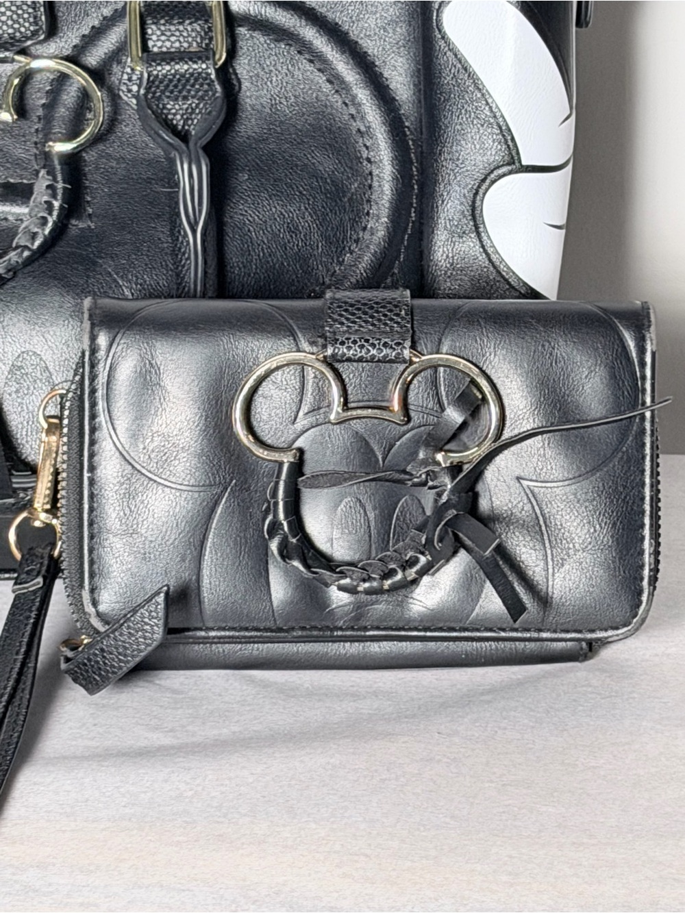 Disney Black Faux-Leather Mickey Tote and Wallet Set with White Accents - Picture 3 of 14